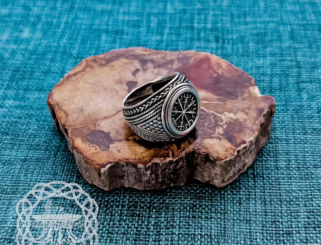 Sterling Silver Vegvisir Ring. Artisan Handmade Viking Compass Design.