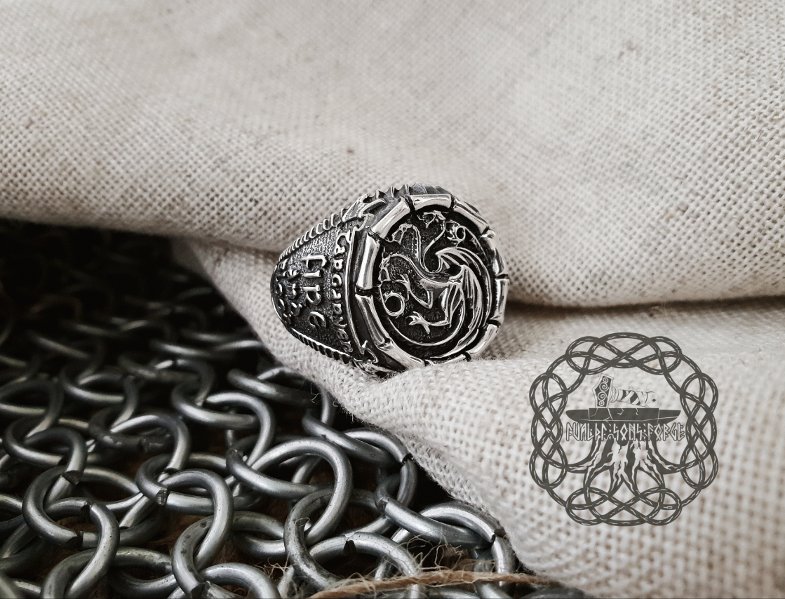 House Targaryen Ring, Sterling Silver Ring, Game of Thrones Jewelry, Targaryen House Amulet, Daenerys Targaryen, Fire and Blood
