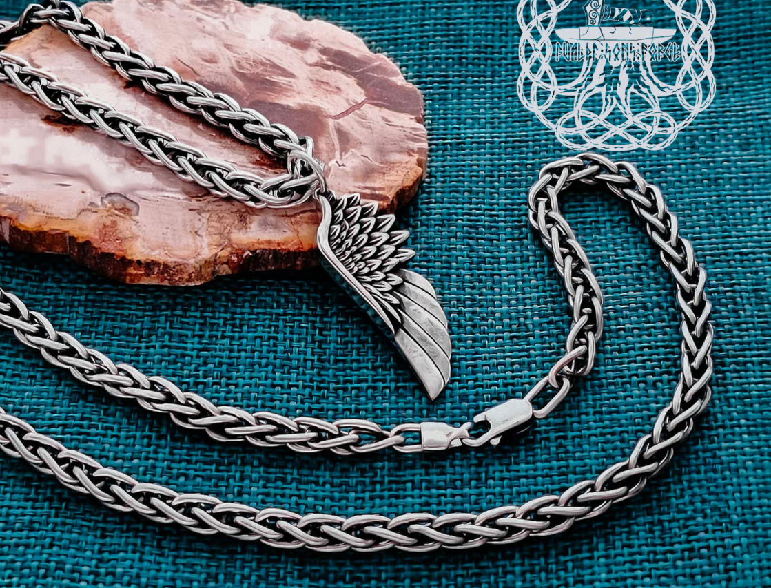 Handmade Sterling Silver Wing Necklace. Eagle Feather Pendant.