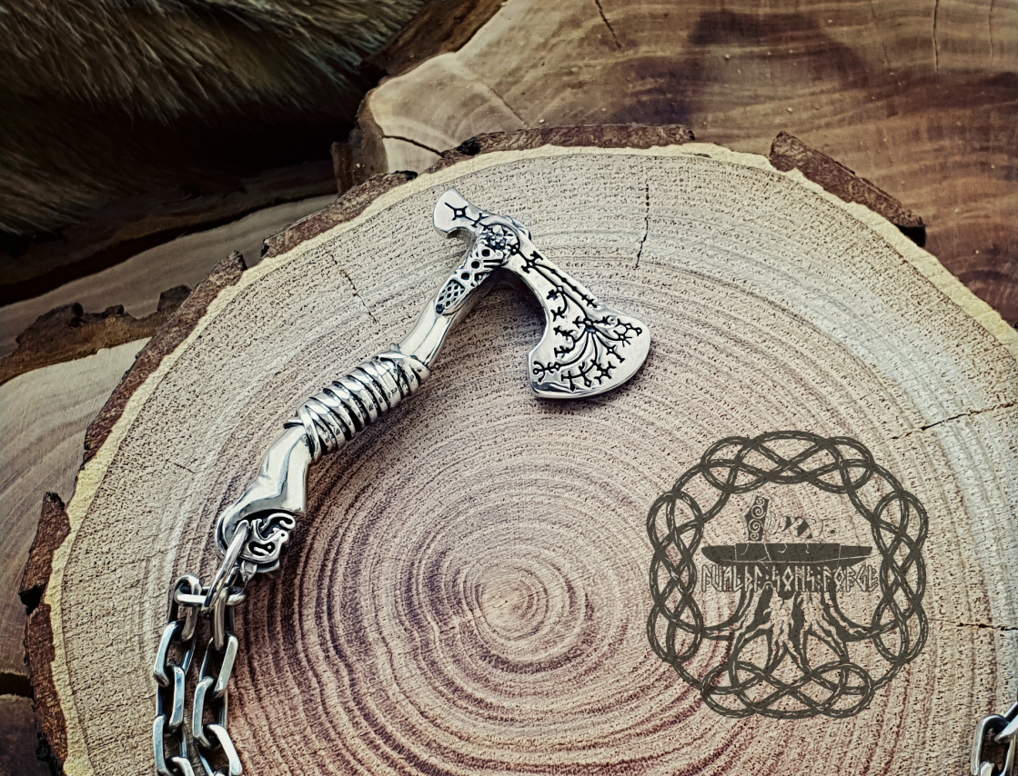 Sterling Silver Kratos Axe Pendant. Viking God of War Necklace.