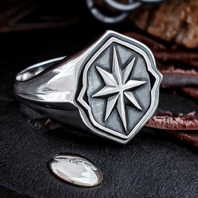 Sterling Silver Wind Rose Ring. Handmade Viking Jewelry.