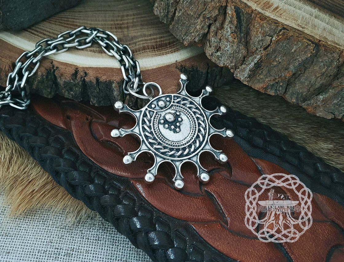 Handmade Sterling Silver Viking Lunula Pendant. Norse Jewelry Necklace.