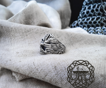 Handcrafted Sterling Silver Odin Skull Ring. Norse Viking Raven Jewelry.