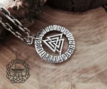 Handmade Sterling Silver Valknut Pendant. Norse Runic Necklace.