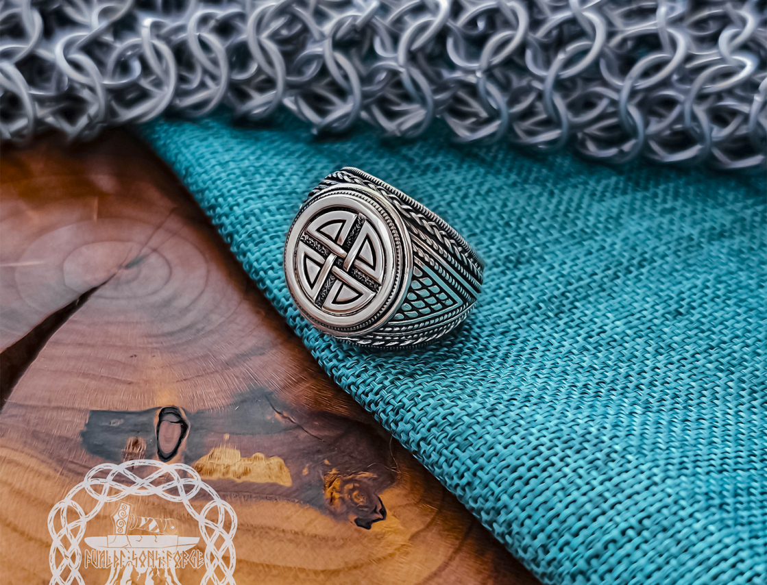 Sterling Silver Shield Ring. Artisan Handmade Viking Design.