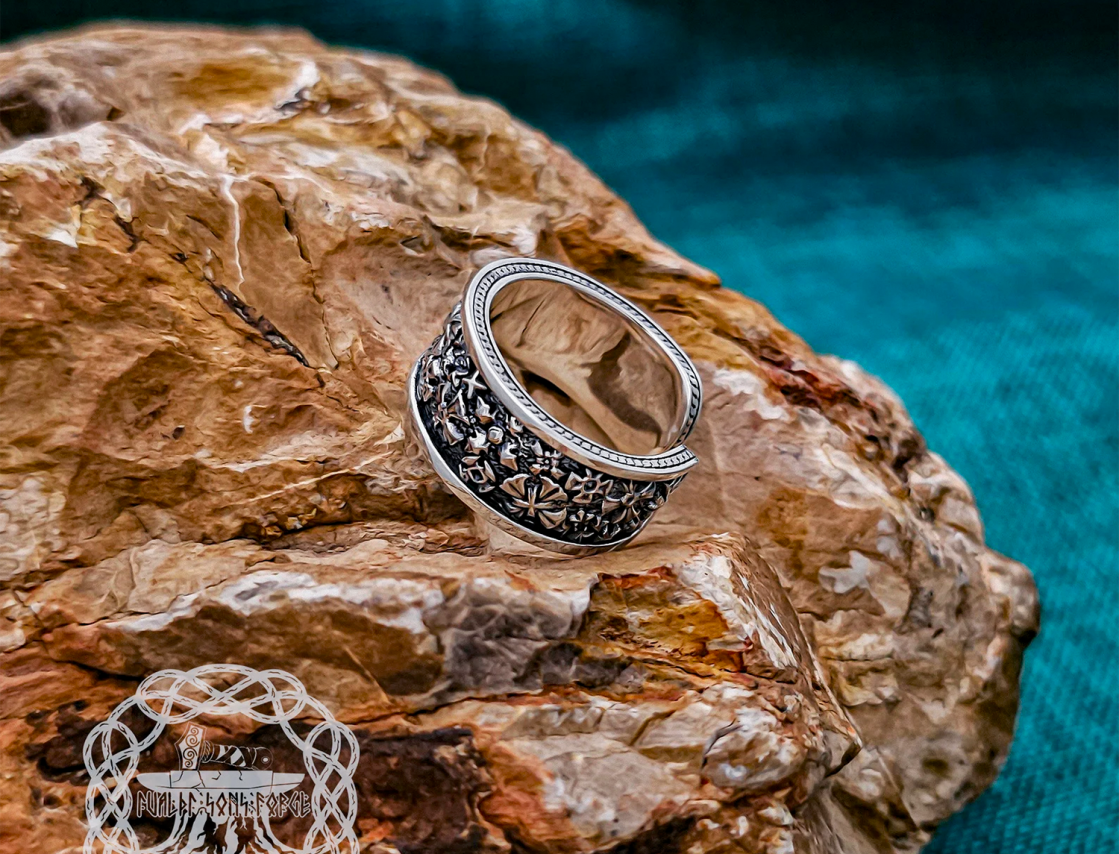 Sterling Silver Maltese Cross Ring. Handmade Floral Jewelry.