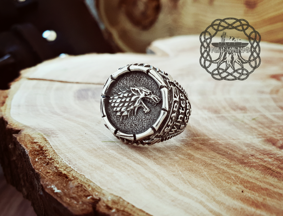 House Stark Ring, Game of Thrones Jewelry, Game of Thrones Ring, Sterling Silver Wolf Ring, House Stark Winter is Coming Ring