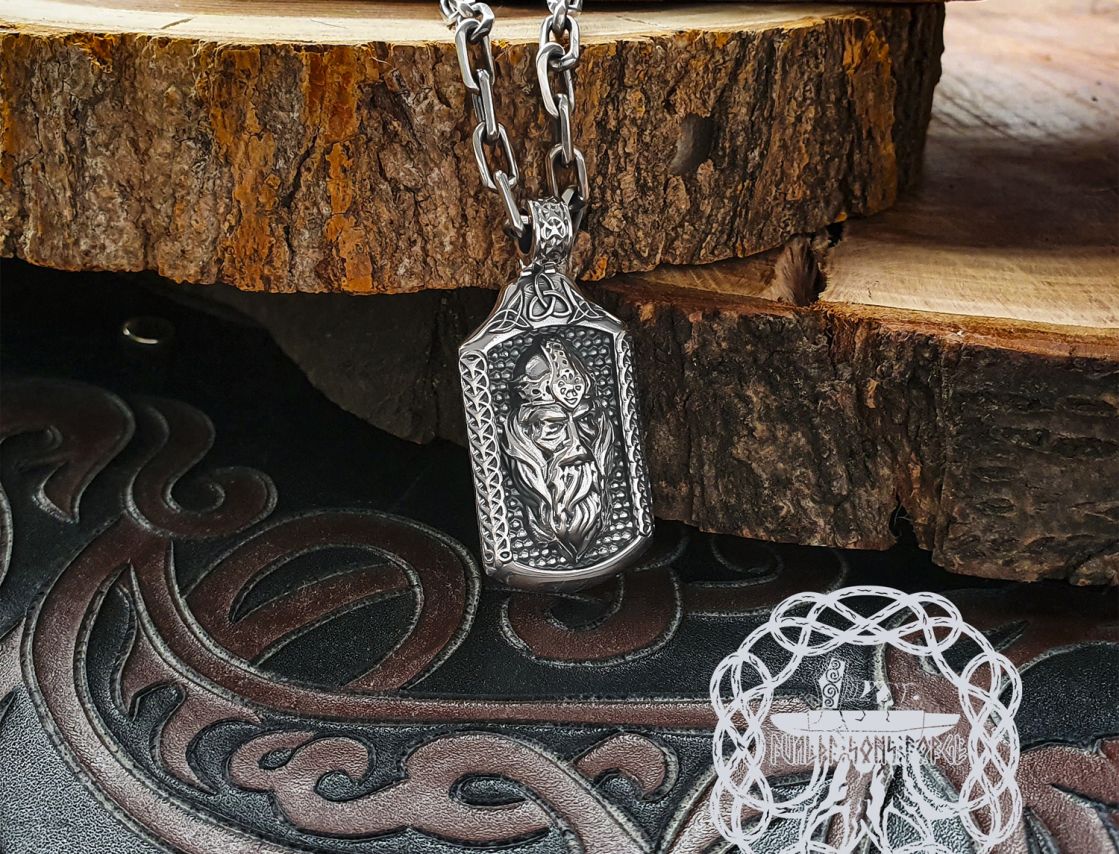 Handmade Sterling Silver Odin Pendant. Norse Viking Necklace.