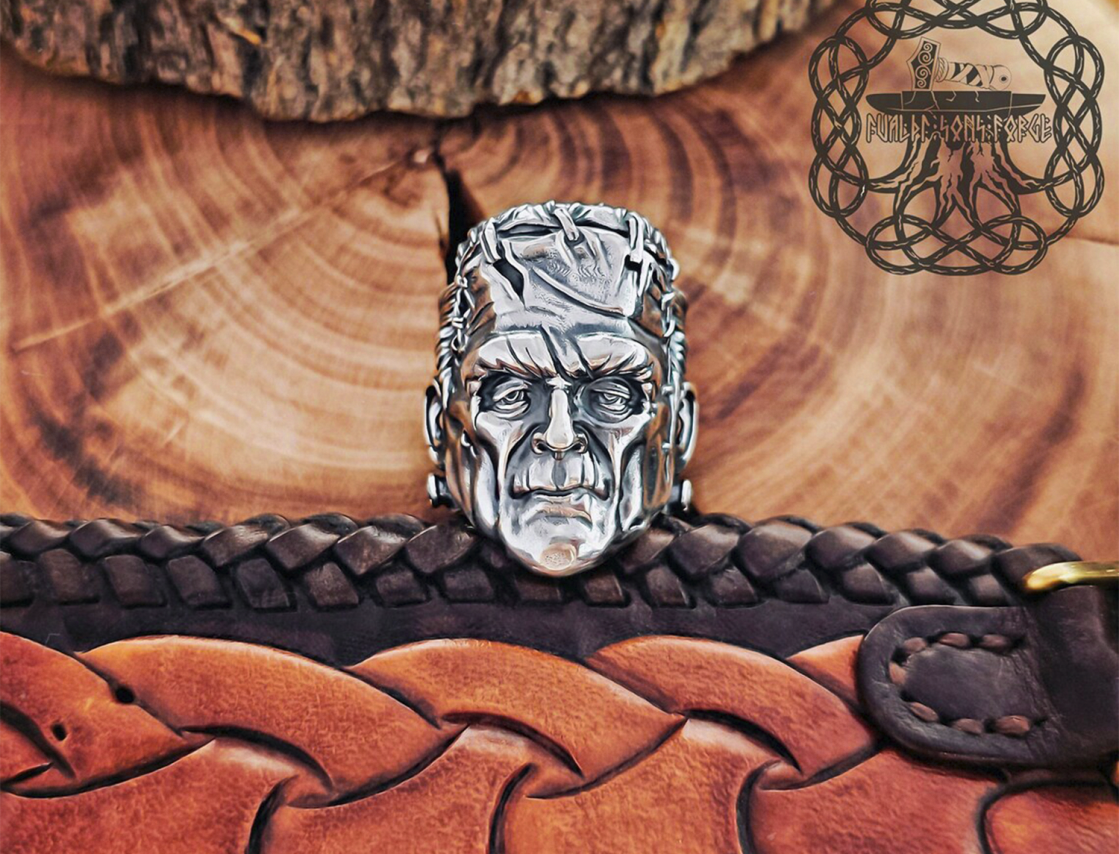 Handmade Sterling Silver Frankenstein Ring. Gothic Inspired Jewelry.
