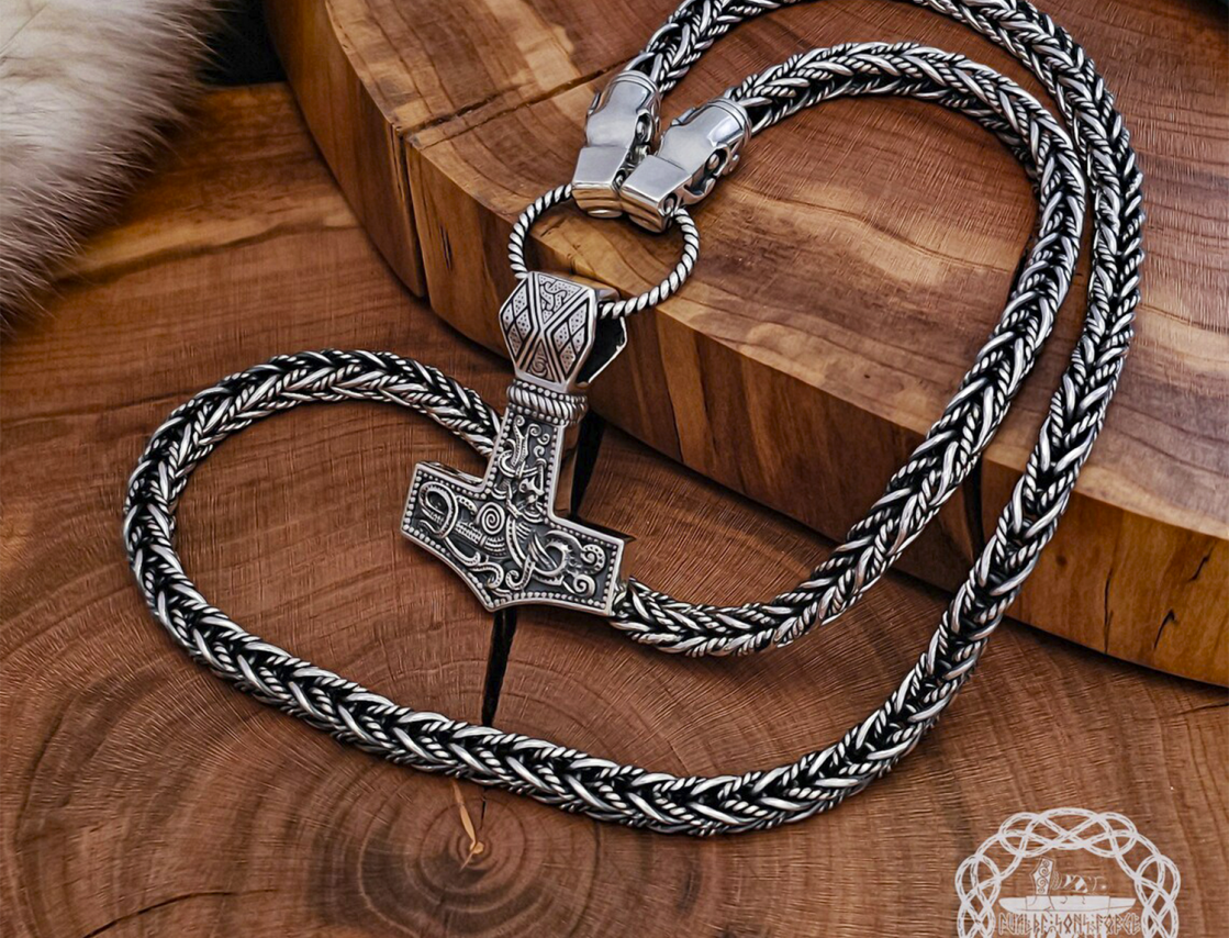Authentic Wolf Head Filigree Viking Necklace Replica from Gotland. Sterling Silver Norse Chain.