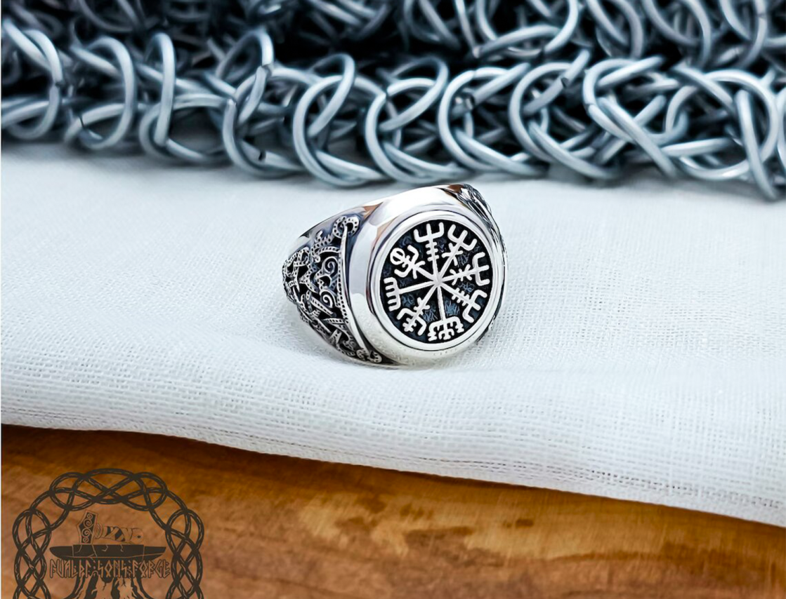 Sterling Silver Vegvisir Ring. Artisan Viking Jewelry.
