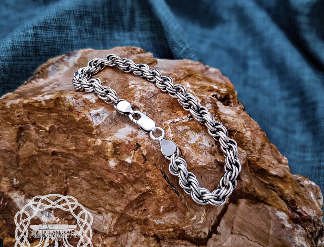 Sterling Silver Norse Bracelet. Handcrafted Viking Jewelry.