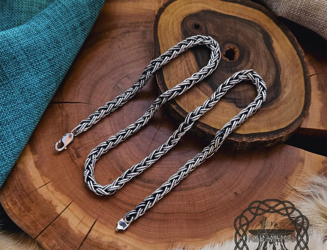 Sterling Silver Filigree Viking Chain. Authentic Handmade Norse Jewelry Necklace.