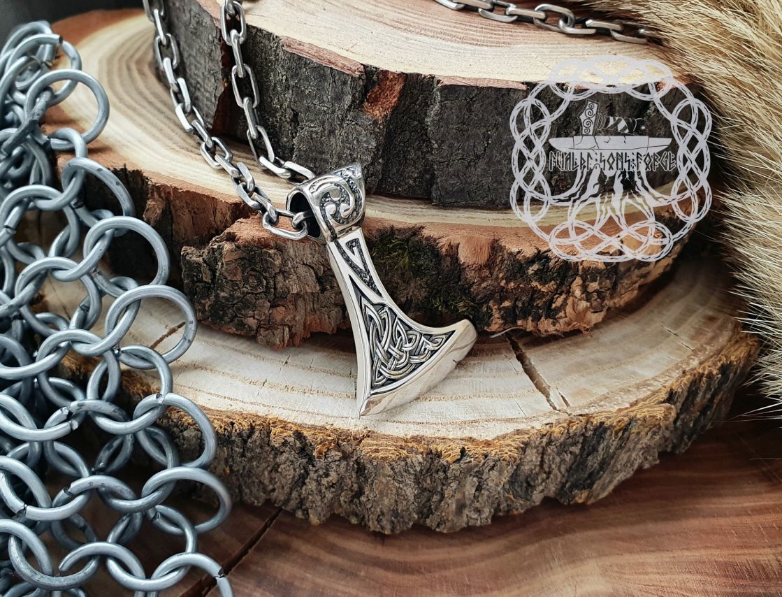 Sterling Silver Norse Pendant. Viking Axe Jewelry.