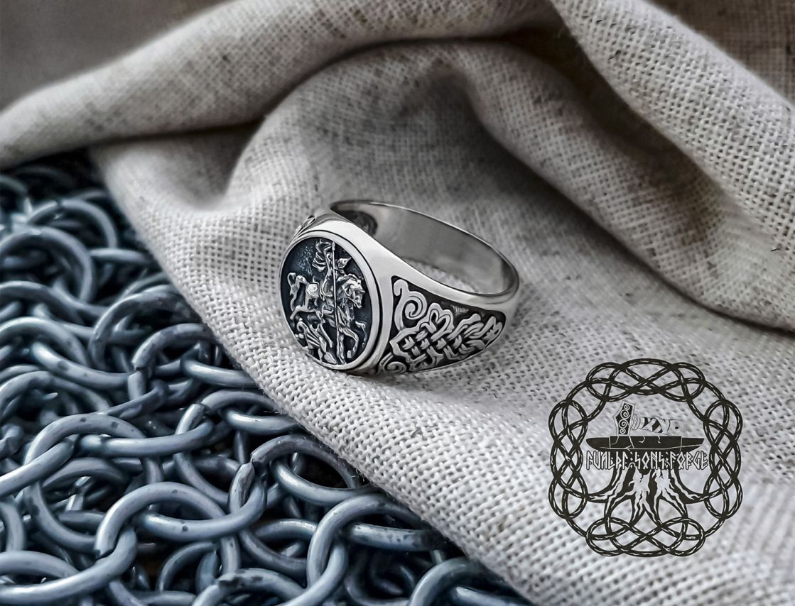 Handmade Sterling Silver Saint George Ring. Dragon Slayer Design.