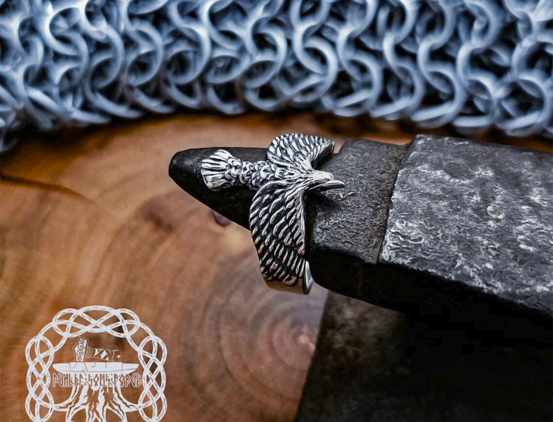 Sterling Silver Eagle Wing Ring. Artisan Crafted Animal Jewelry.
