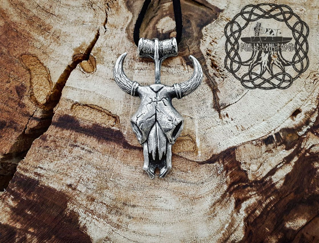 Handmade Sterling Silver Bull Skull Pendant. Detailed Animal Design.