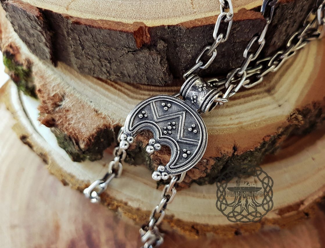 Handmade Sterling Silver Viking Lunula Necklace. Womens Amulet Pendant.