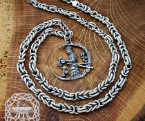 Handmade Sterling Silver Samurai Pendant. Japanese Warrior Half Moon Necklace.