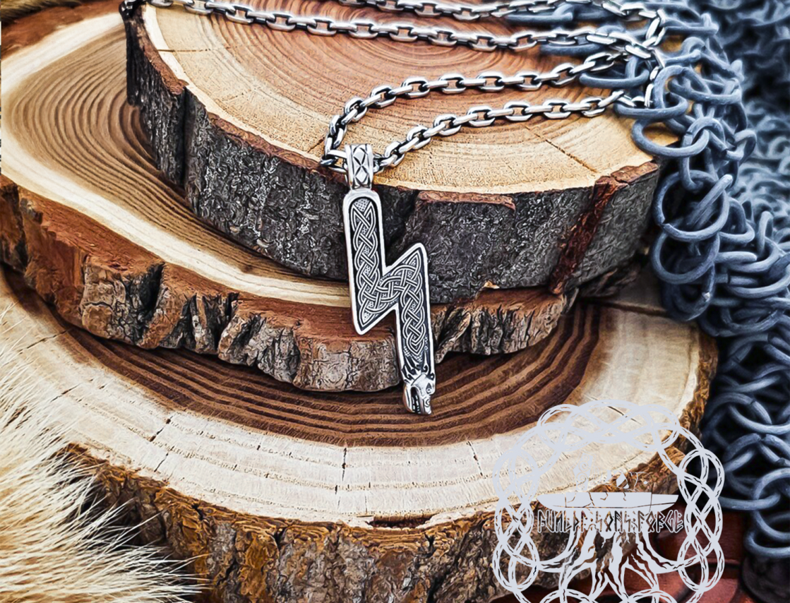 Handmade Norse Viking Sowilo Rune Wolf Pendant. Sterling Silver Runic Necklace.