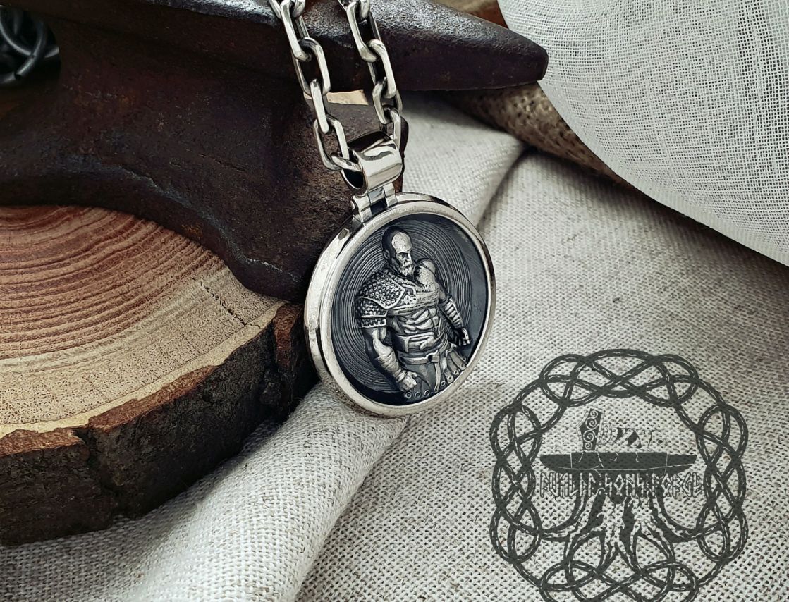 Handmade Sterling Silver Kratos Pendant. God of War Necklace.