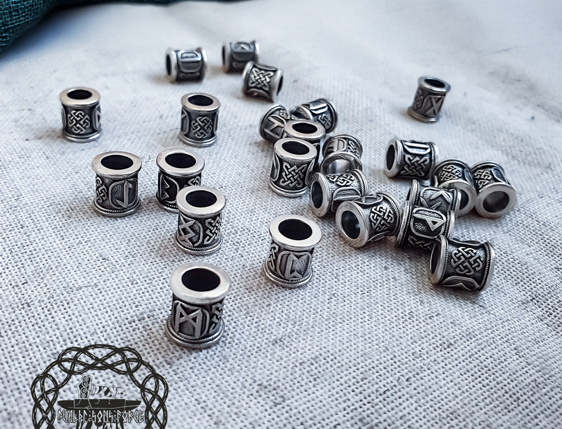 Handmade Sterling Silver Viking Rune Set. Norse Jewelry Beads.