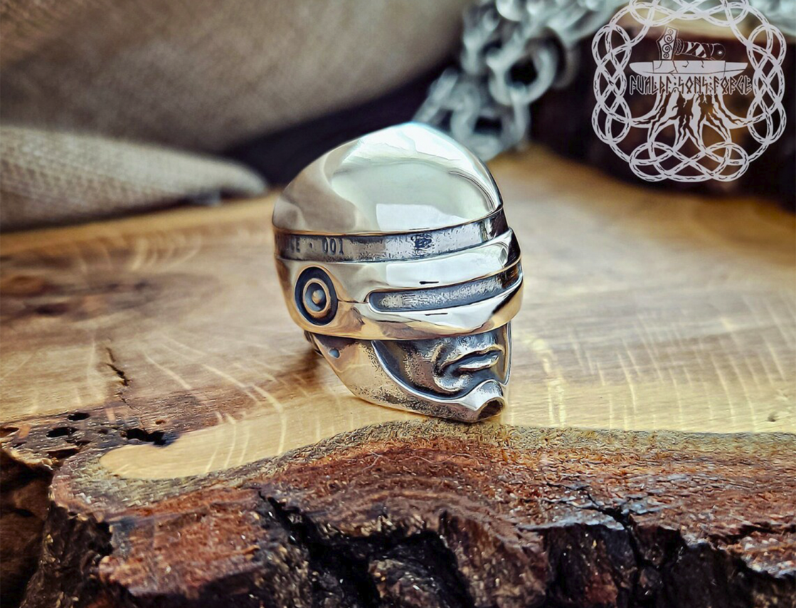 Robocop Sterling Silver Ring. Handmade Heroic Design.