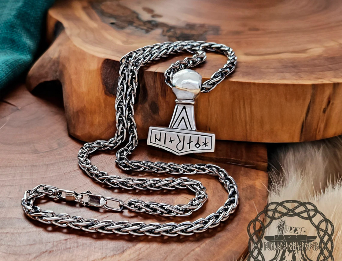 Handmade Sterling Silver Viking Chain Norse Necklace