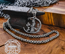 Handmade Sterling Silver Samurai Pendant. Japanese Warrior Half Moon Necklace.
