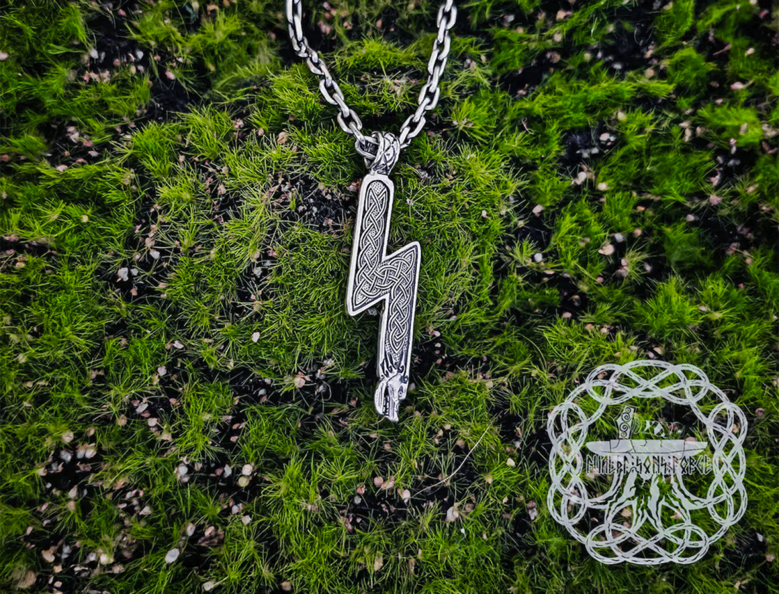 Handmade Norse Viking Sowilo Rune Wolf Pendant. Sterling Silver Runic Necklace.