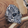Sterling Silver Skull Ring with Floral Detailing. Handcrafted Biker Jewelry.