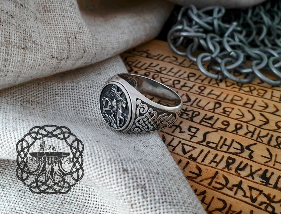 Handmade Sterling Silver Saint George Ring. Dragon Slayer Design.