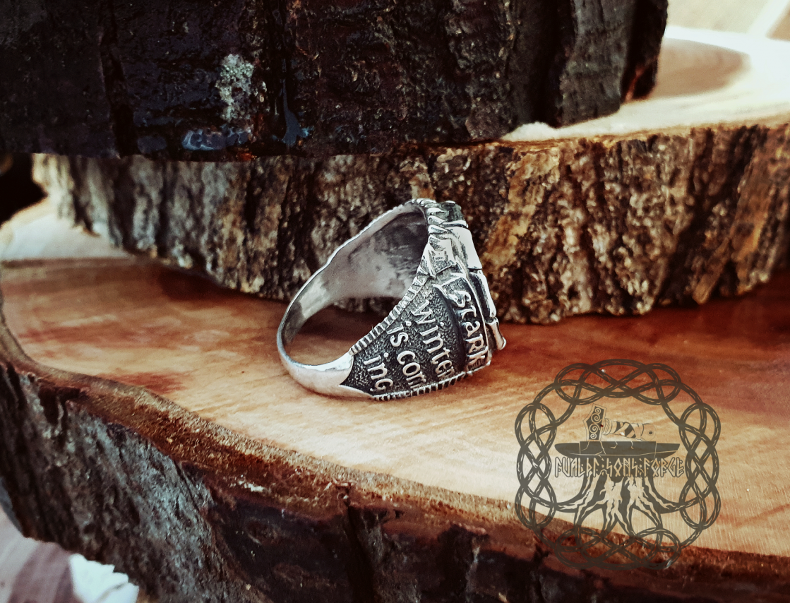 House Stark Ring, Game of Thrones Jewelry, Game of Thrones Ring, Sterling Silver Wolf Ring, House Stark Winter is Coming Ring