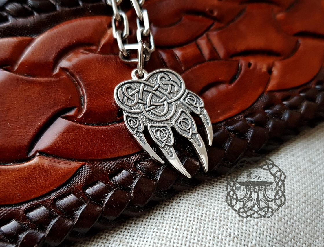 Wolf Paw Pendant Necklace. Handmade Sterling Silver Norse Viking Jewelry.