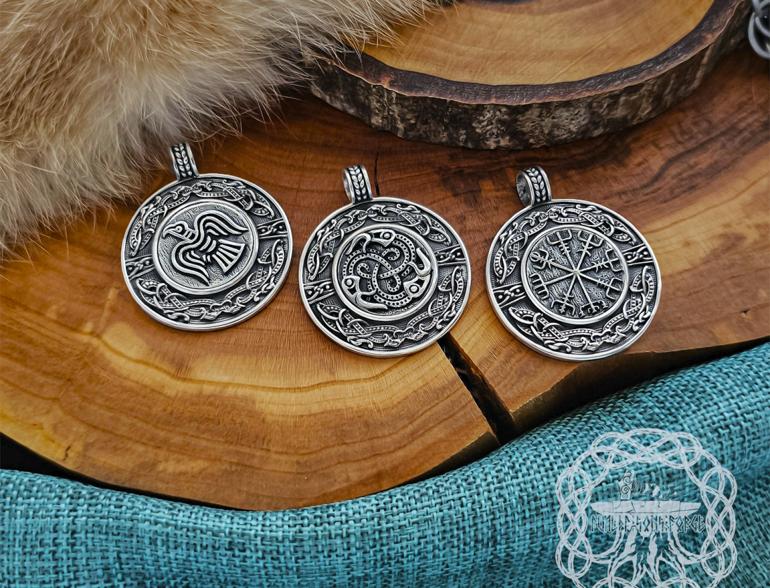Handmade Sterling Silver Viking Vendel Ravens Pendant. Urnes Style Necklace.