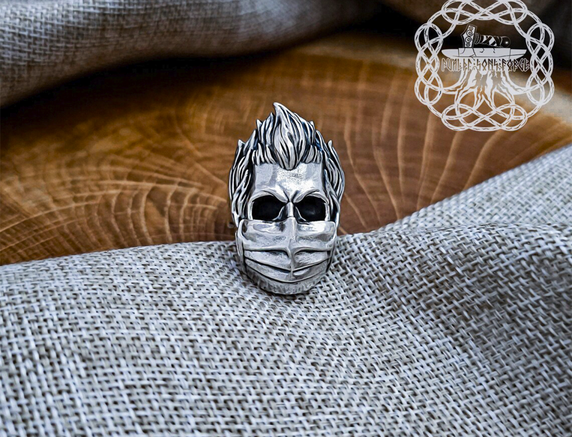 Handcrafted Sterling Silver Skull Ring. Rockabilly Biker Jewelry.