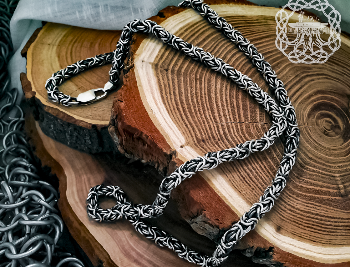 Sterling Silver Byzantine Necklace. Handmade Viking Chain.