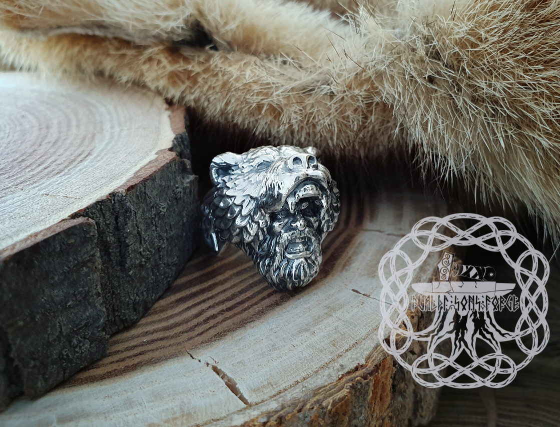 Handmade Sterling Silver Viking Berserker Ring. Norse Bear Jewelry.
