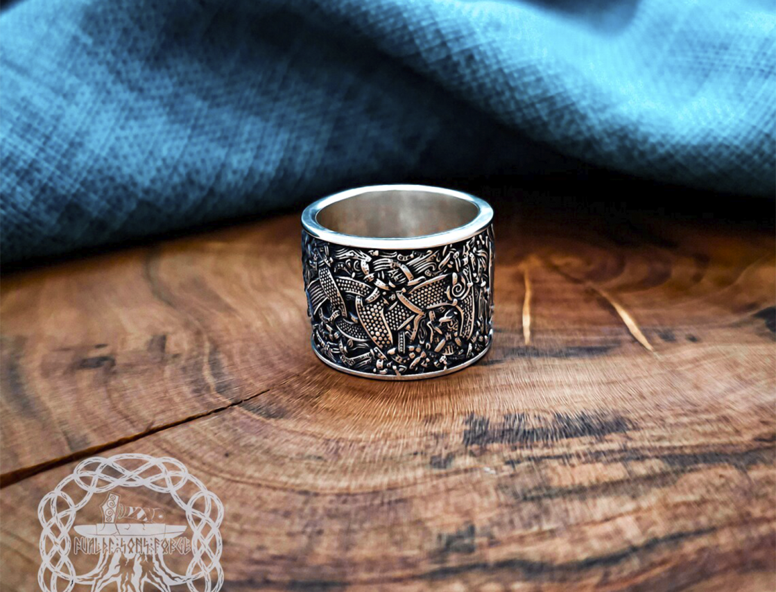 Mammen Style Sterling Silver Viking Ring. Cammin Casket Design.