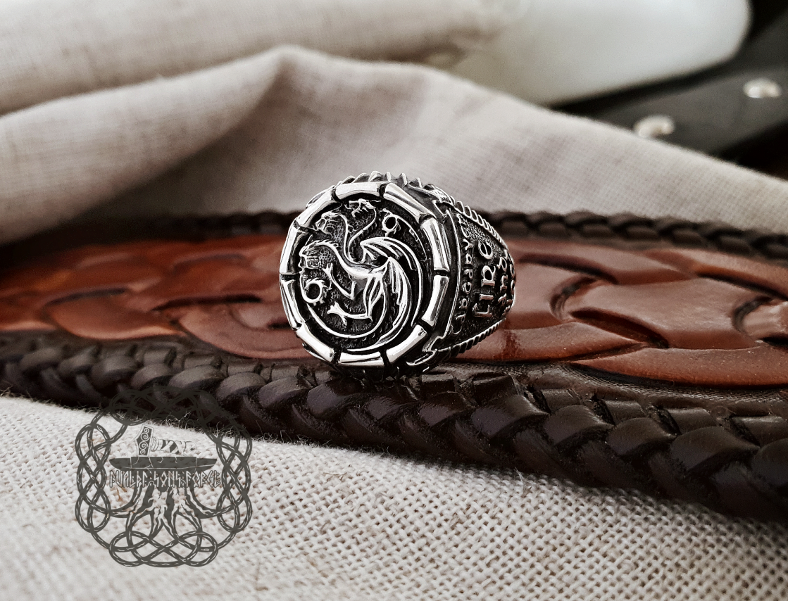 House Targaryen Ring, Sterling Silver Ring, Game of Thrones Jewelry, Targaryen House Amulet, Daenerys Targaryen, Fire and Blood