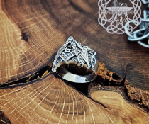Sterling Silver Masonic Ring. Handcrafted Freemason Symbol Jewelry.