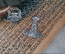Sterling Silver Viking Mjolnir Necklace. Thor Hammer Pendant with Triskele.