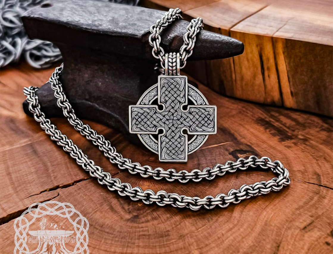 Sterling Silver Celtic Cross Pendant. Handmade Reversible Necklace.