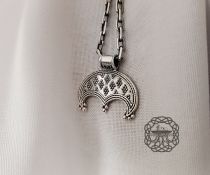 Handmade Sterling Silver Viking Lunula Pendant. Norse Amulet Necklace.