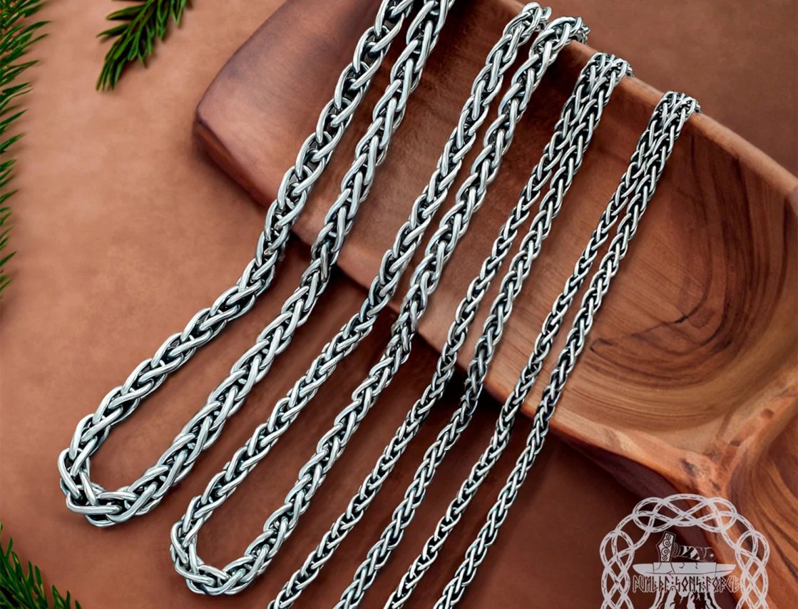 Handmade Sterling Silver Viking Chain Norse Necklace