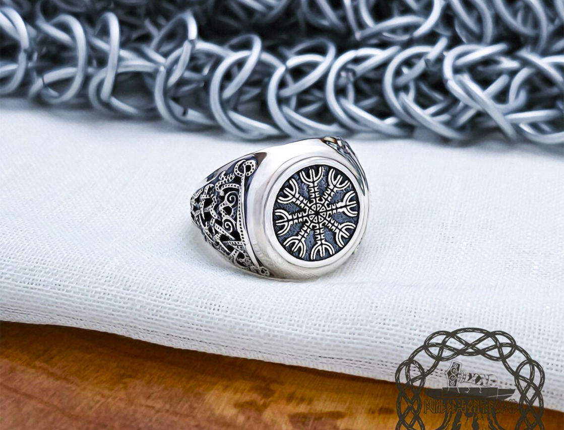 Sterling Silver Helm of Awe Ring. Artisan Viking Jewelry.