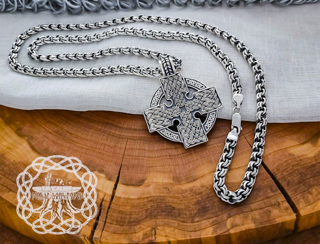 Handmade Sterling Silver Celtic Cross Pendant. Artisan Norse Jewelry.