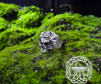 Handcrafted Sterling Silver Odin Skull Ring. Norse Viking Raven Jewelry.