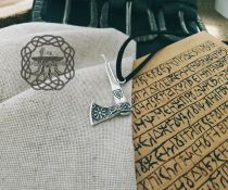 Sterling Silver Viking Axe Necklace. Featuring Valknut and Helm of Awe.