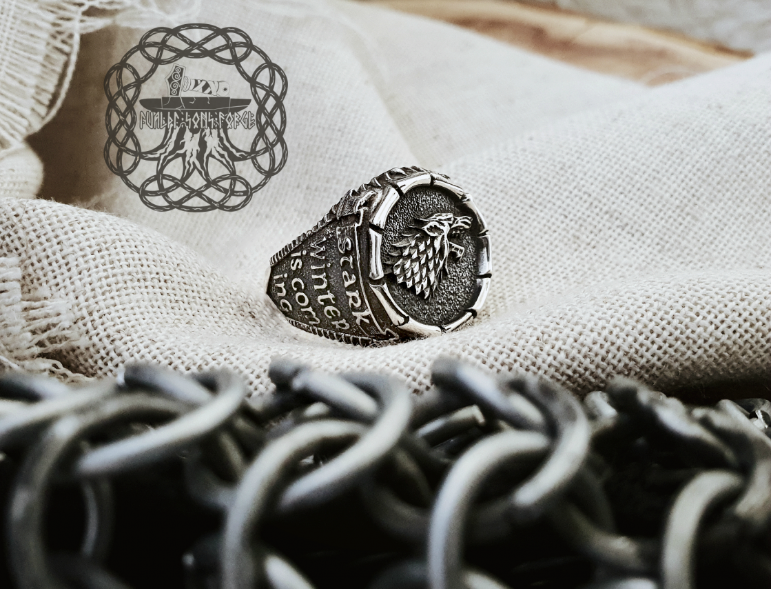 House Stark Ring, Game of Thrones Jewelry, Game of Thrones Ring, Sterling Silver Wolf Ring, House Stark Winter is Coming Ring